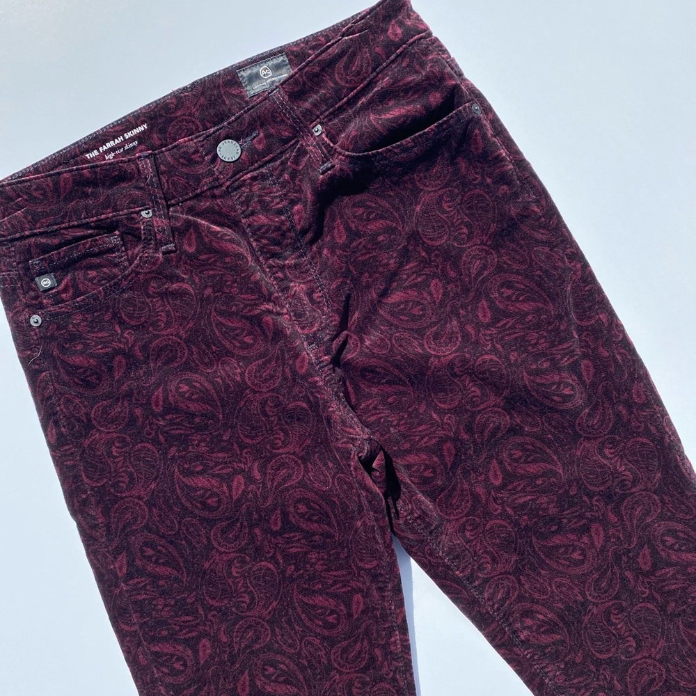 AG Adriano Goldschmied The Farrah Skinny High Rise Velvet Paisley Pants Women 26